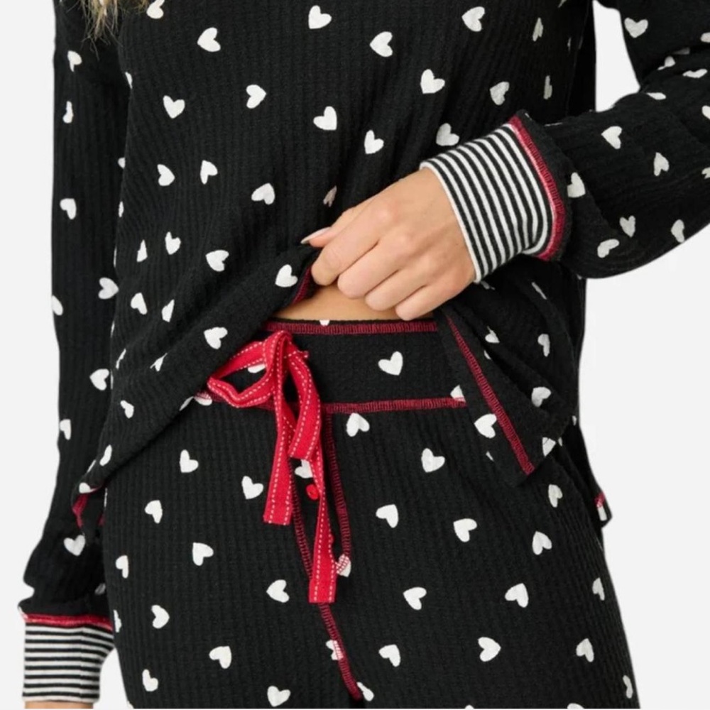 PJ Salvage Tiny Hearts Waffle Thermal Ski Jammie Set - Picture 4 of 7